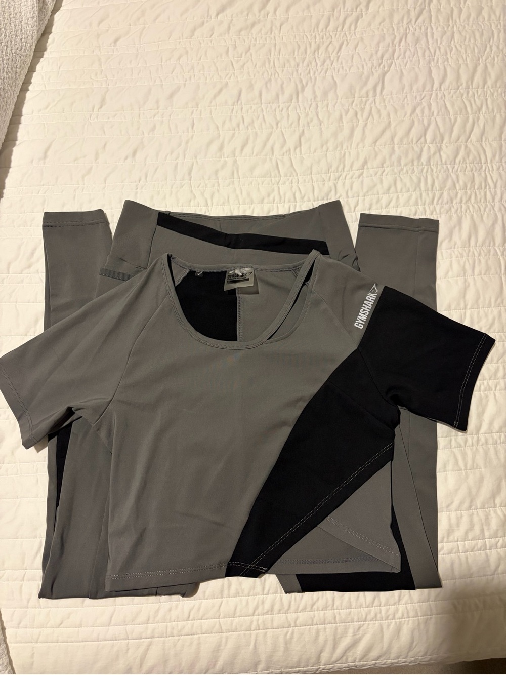 Gymshark Gray and Black Colorblock Short Sleeve Crop Top